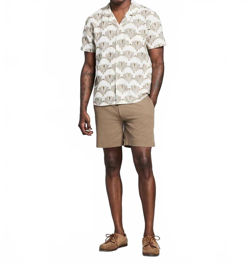 NEW BILLY REID short sleeve botanical jacquard camp shirt in tinted white/olive